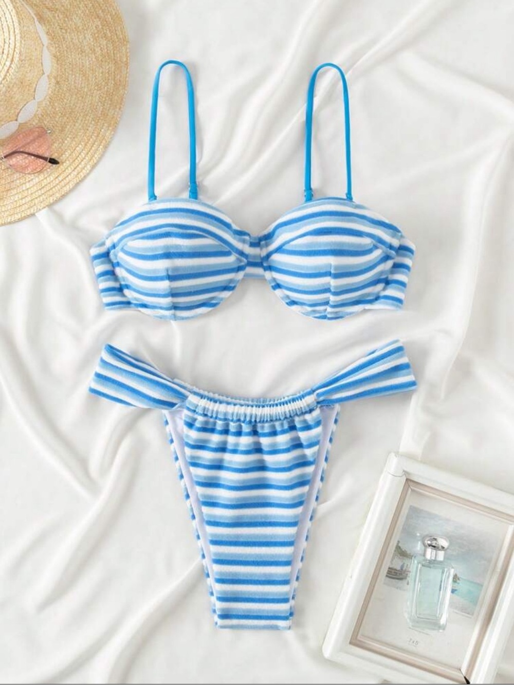 SHEIN Blue White Striped Bikini Set